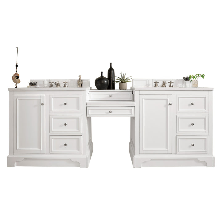 De Soto 94" Double Vanity Set, Bright White w/ 3 CM White Zeus Silestone Top