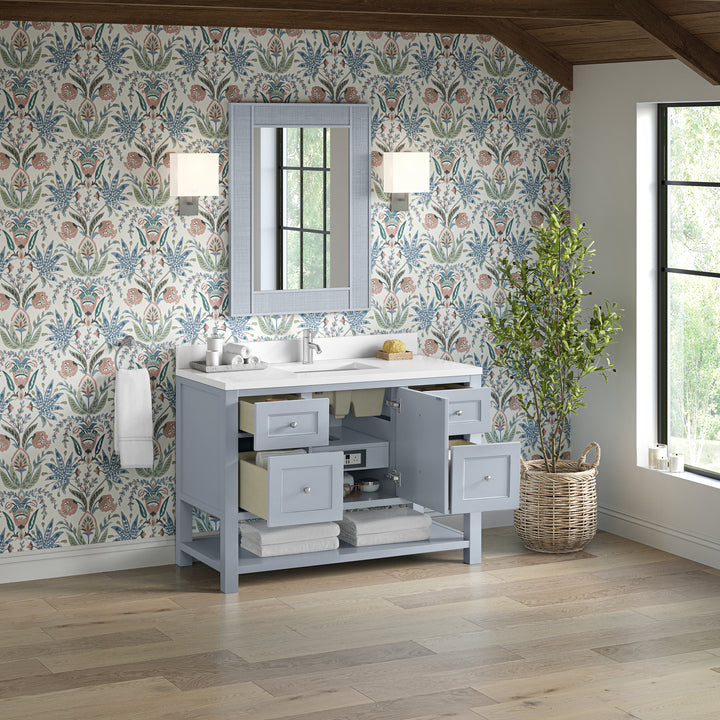 Breckenridge 48" Single Vanity, Serenity Blue, w/ Single Hole 3 CM White Zeus Quartz Top & Backsplash