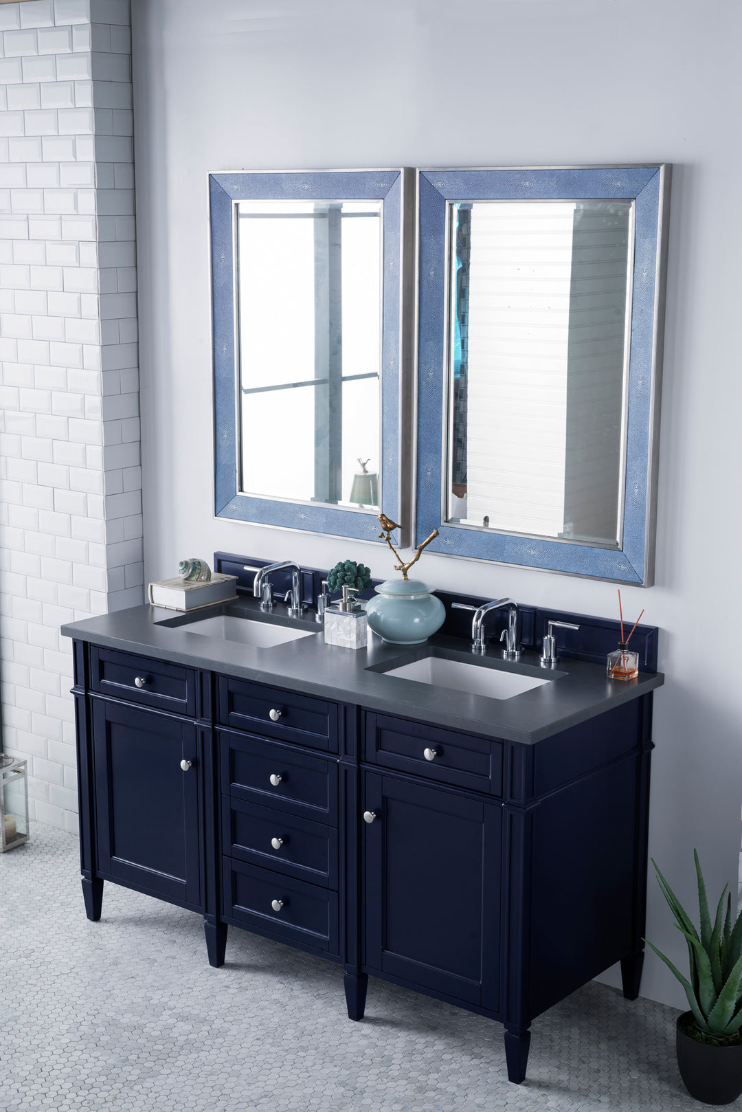 Brittany 60" Double Vanity, Victory Blue w/ 3 CM Charcoal Soapstone Silestone Top