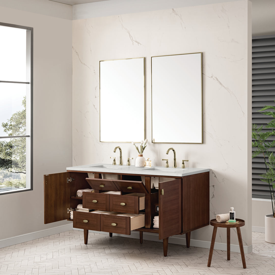 Amberly 60" Double Vanity, Mid-Century Walnut w/ 3 CM Lime Delight Top