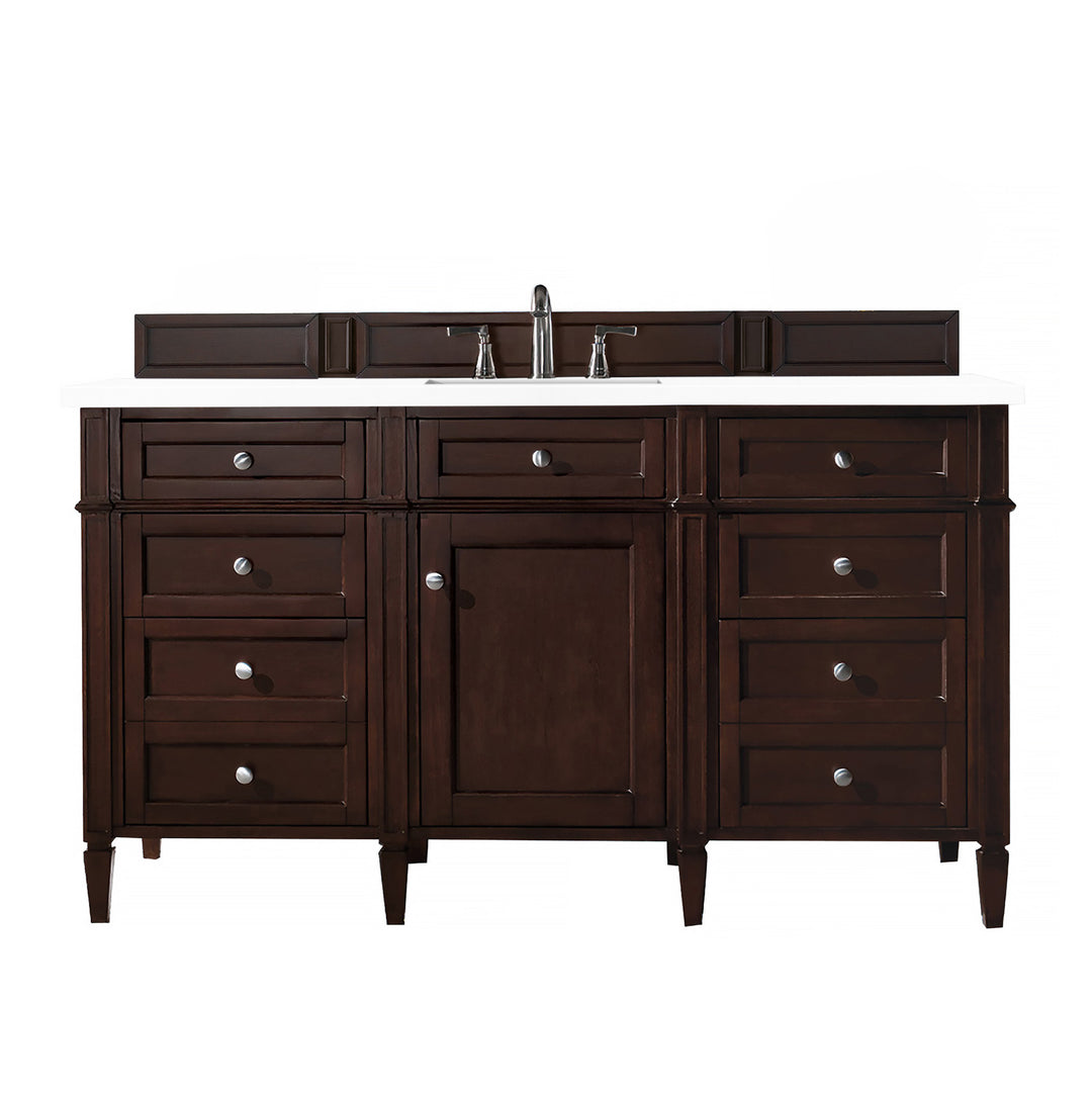 Brittany 60" Single Vanity, Burnished Mahogany w/ 3 CM White Zeus Silestone Top