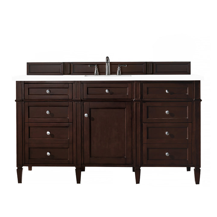 Brittany 60" Single Vanity, Burnished Mahogany w/ 3 CM White Zeus Silestone Top