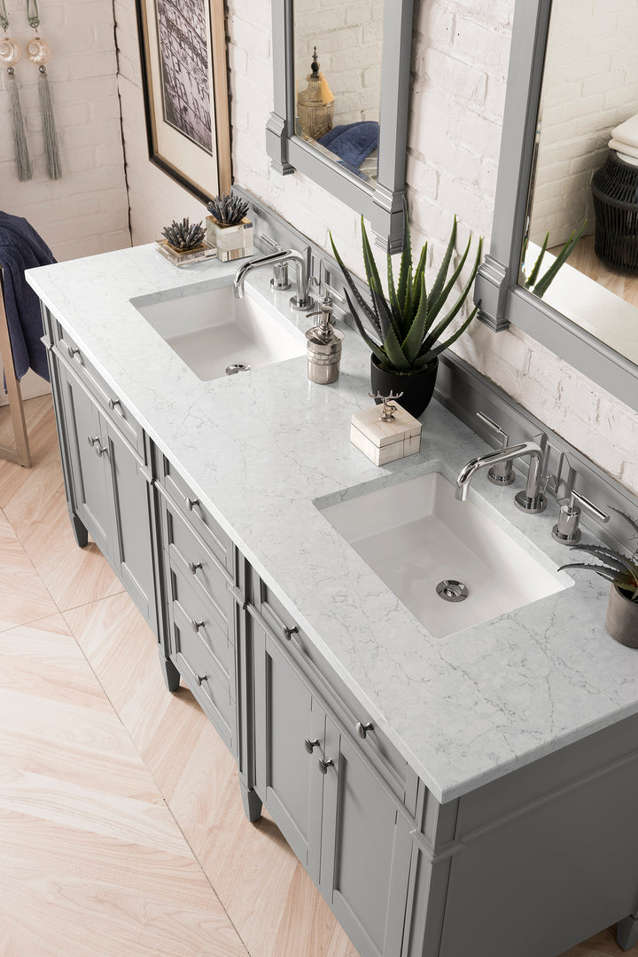 Brittany 72" Double Vanity, Urban Gray w/ 3 CM Eternal Jasmine Pearl Silestone Top