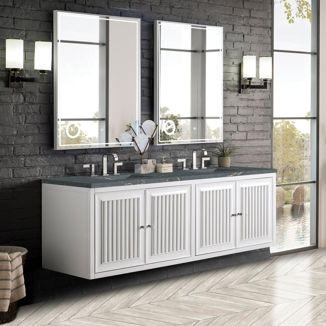 Athens 72" Double Vanity, Glossy White w/ 3 CM Parisien Bleu Silestone Top