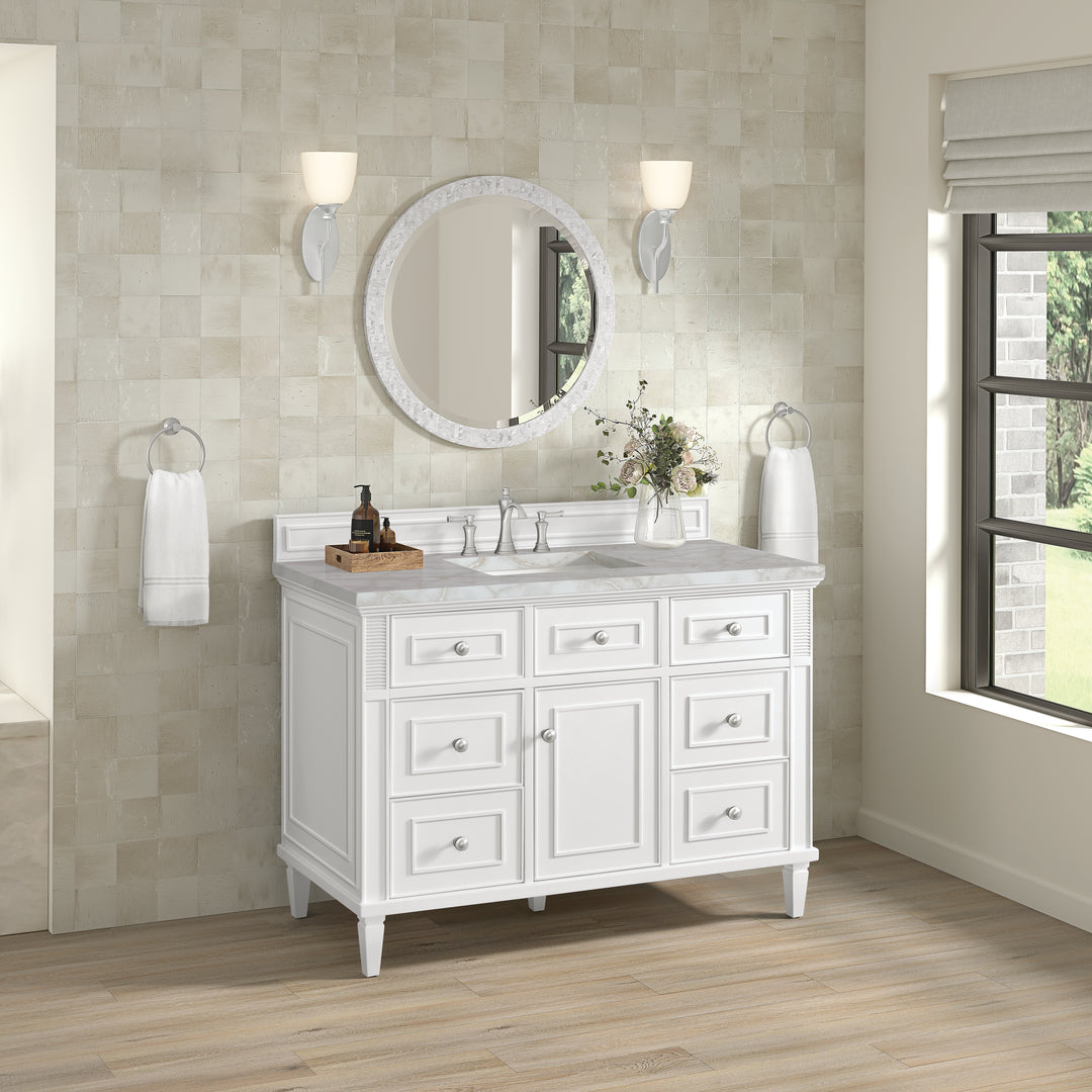 Lorelai 48" Single Vanity, Bright White w/ 3 CM Victorian Silver Silestone Top