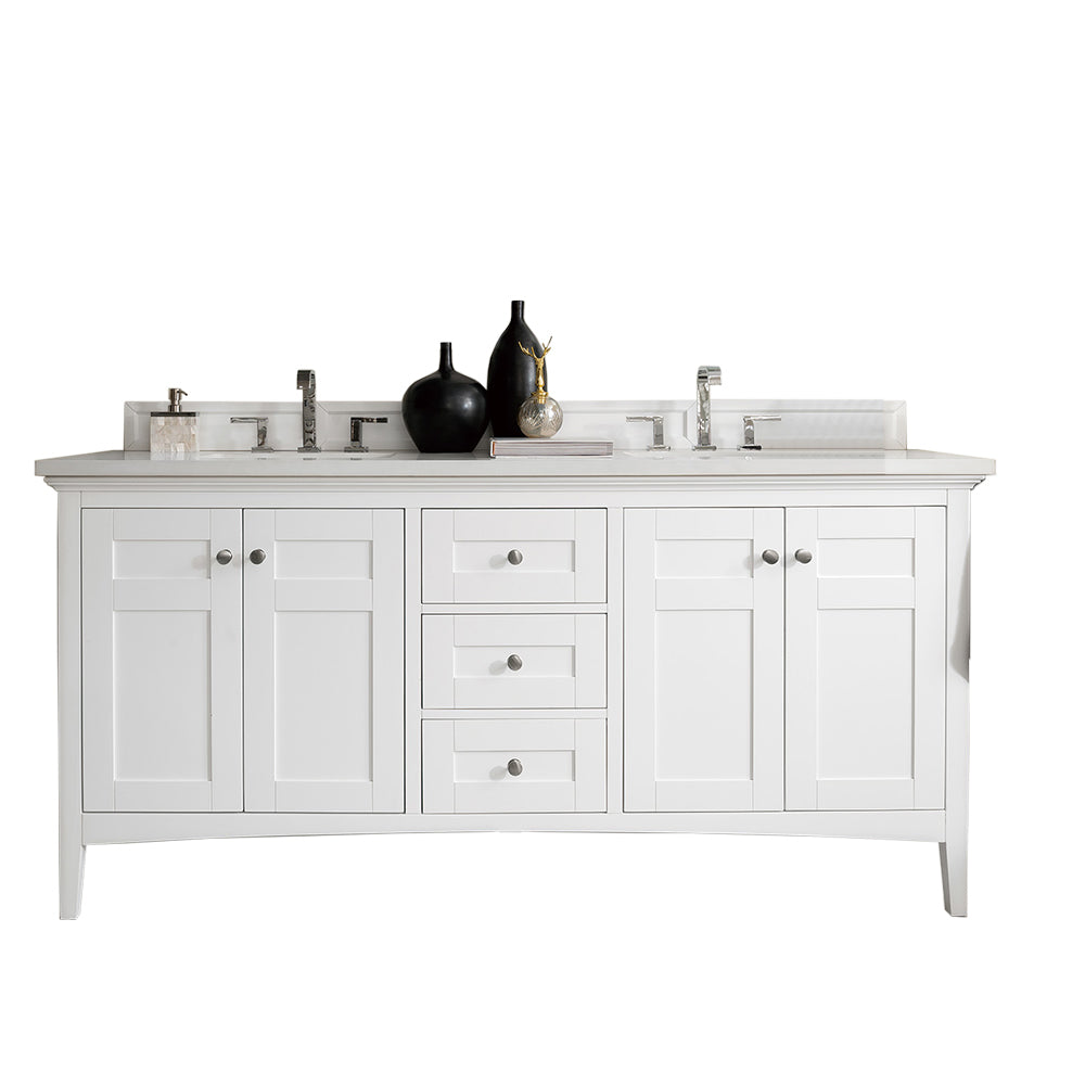 Palisades 72" Double Vanity, Bright White w/ 3 CM White Zeus Silestone Top