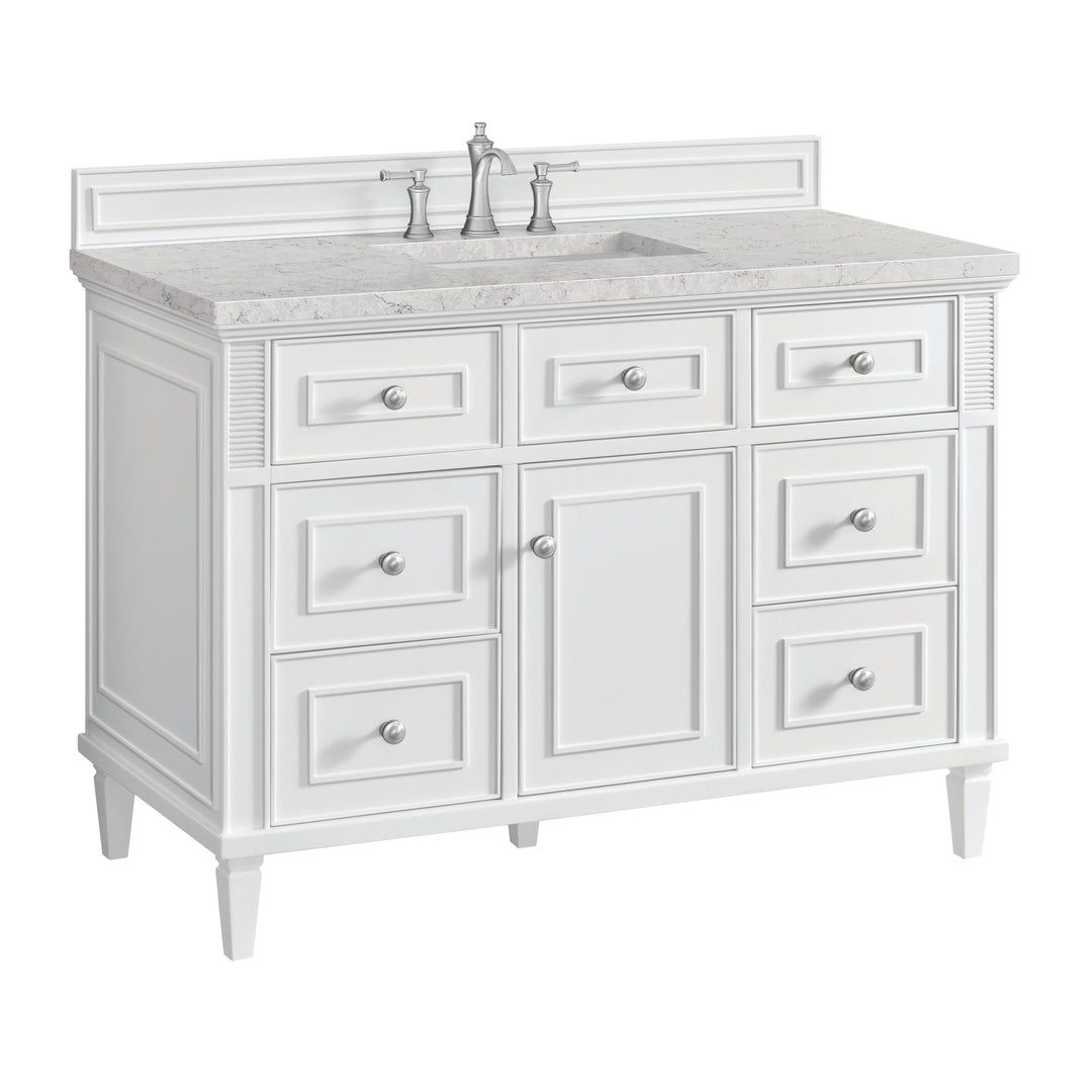 Lorelai 48" Single Vanity, Bright White w/ 3 CM Eternal Jasmine Pearl Silestone Top
