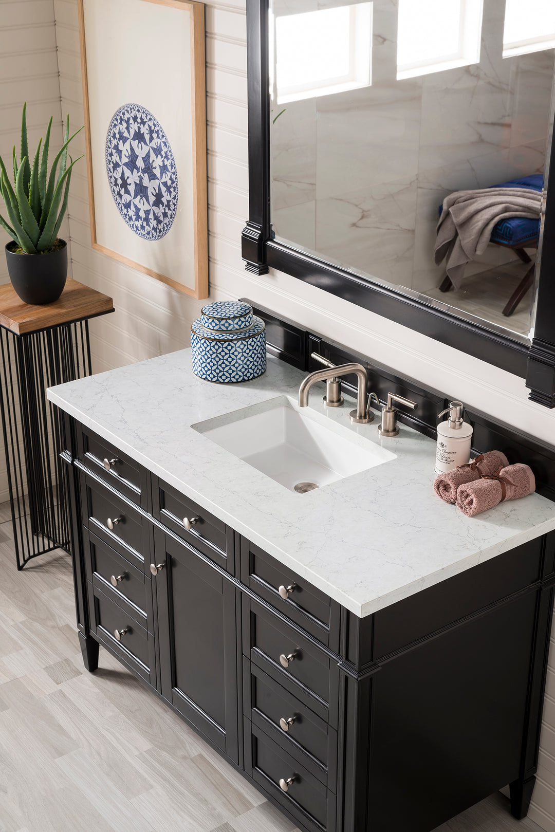 Brittany 48" Single Vanity, Black Onyx w/ 3 CM Eternal Jasmine Pearl Silestone Top