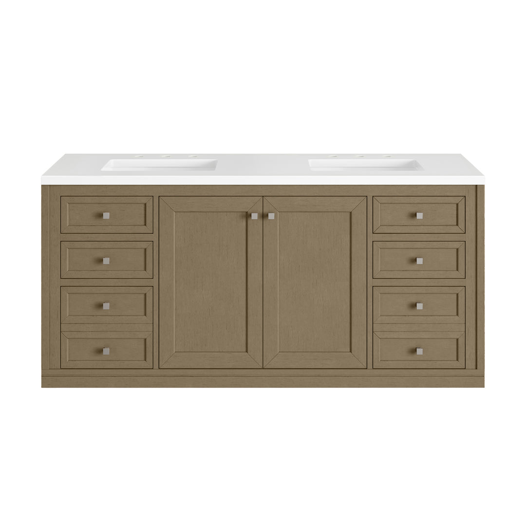 Chicago 60" Double Vanity, Walnut Whisper, w/ 3 CM White Zeus Silestone® Top