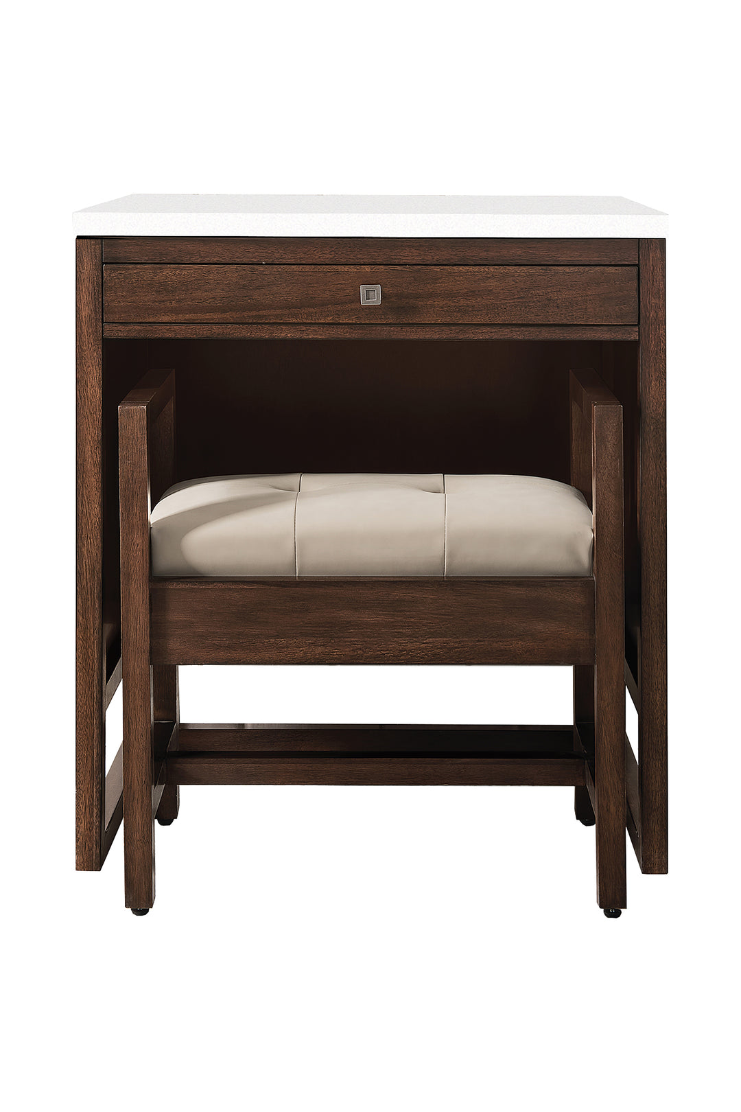 Athens 30"  Countertop  Unit (makeup counter), Mid Century Acacia w/ 3 CM White Zeus Silestone Top