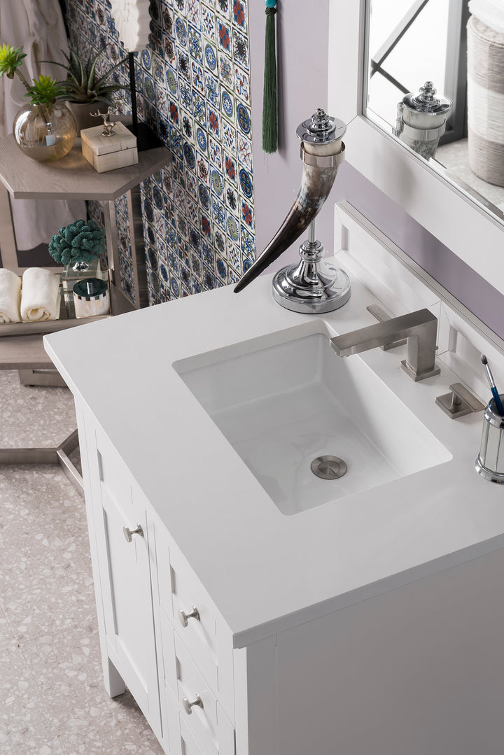 Palisades 30" Single Vanity, Bright White w/ 3 CM White Zeus Silestone Top