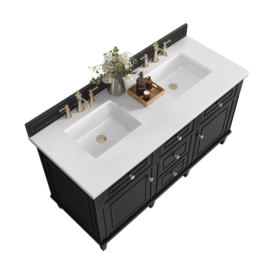 Lorelai 60" Double Vanity, Black Onyx w/ 3 CM White Zeus Silestone Top