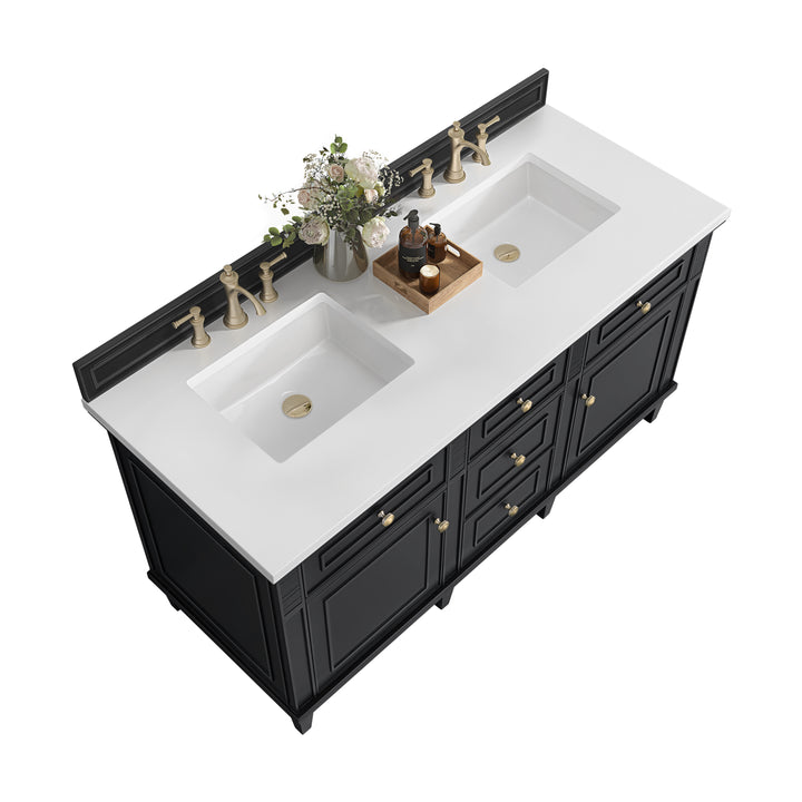 Lorelai 60" Double Vanity, Black Onyx w/ 3 CM White Zeus Silestone Top