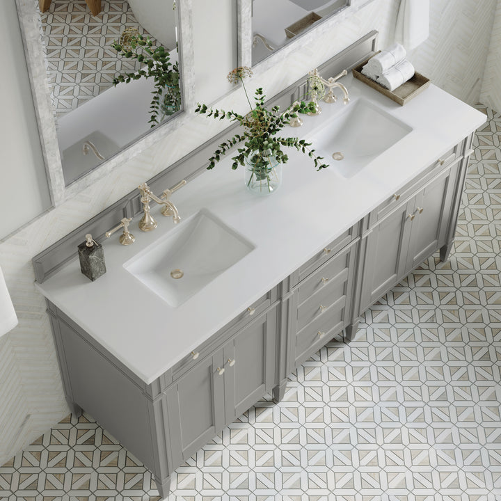 Brittany 72" Double Vanity, Urban Gray w/ 3 CM White Zeus Silestone Top