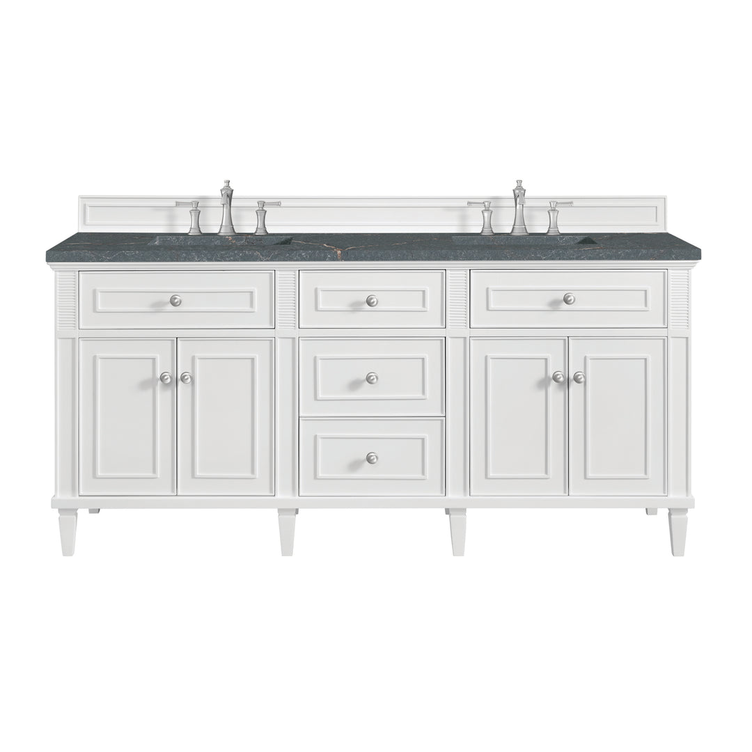 Lorelai 72" Double Vanity, Bright White w/ 3 CM Parisien Bleu Silestone Top