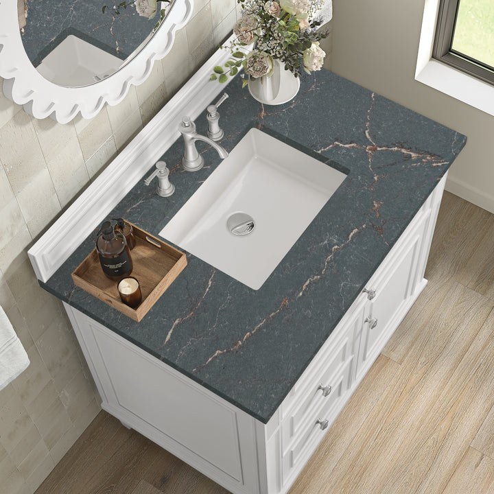 Lorelai 36" Single Vanity, Bright White w/ 3 CM Parisien Bleu Silestone Top