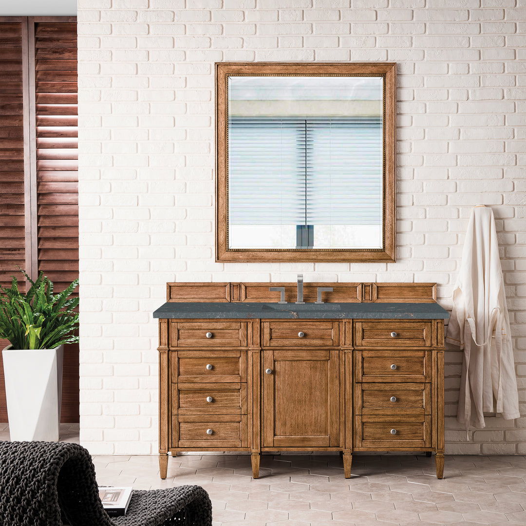 Brittany 60" Single Vanity, Saddle Brown w/ 3 CM Parisien Bleu Silestone Top w/FreePower Wireless Charger