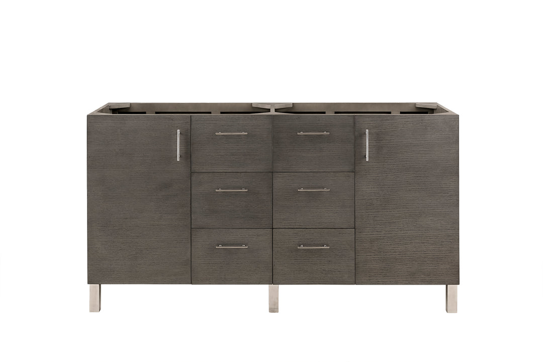 Metropolitan 60" Double Vanity Cabinet, Silver Oak