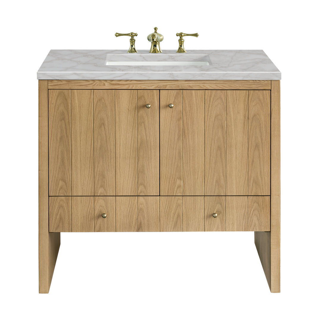 Hudson 36" Single Vanity, Light Natural Oak w/ 3 CM Victorian Silver Top