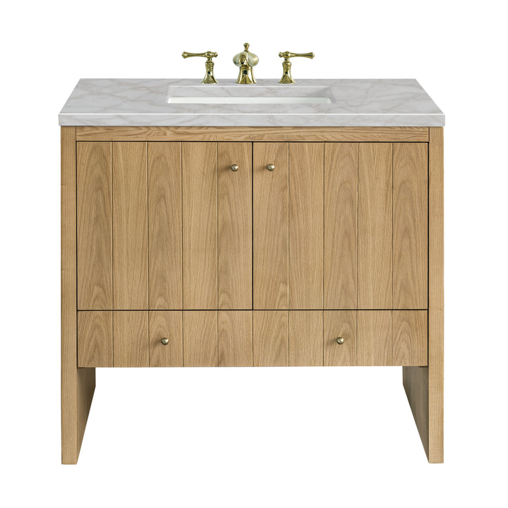 Hudson 36" Single Vanity, Light Natural Oak w/ 3 CM Victorian Silver Top