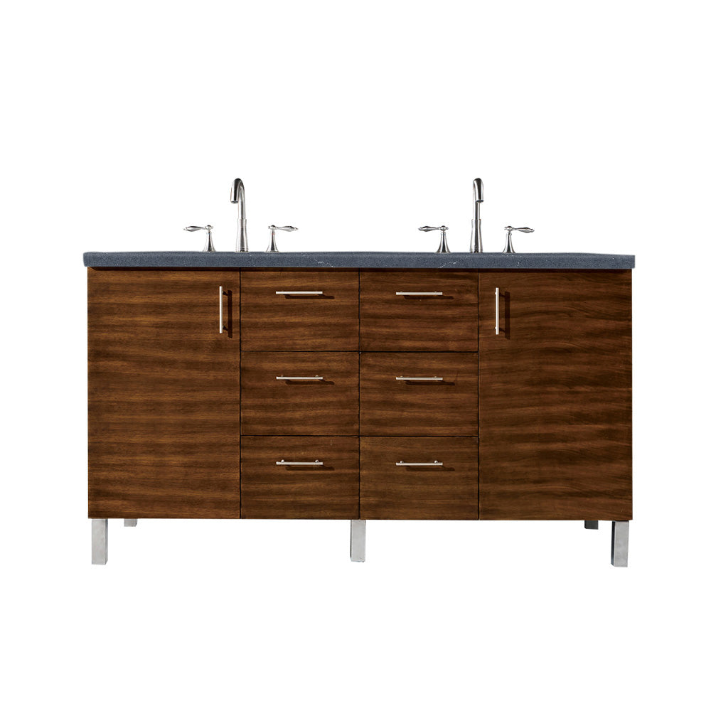 Metropolitan 60" Double Vanity, American Walnut w/ 3 CM Charcoal Soapstone Silestone Top