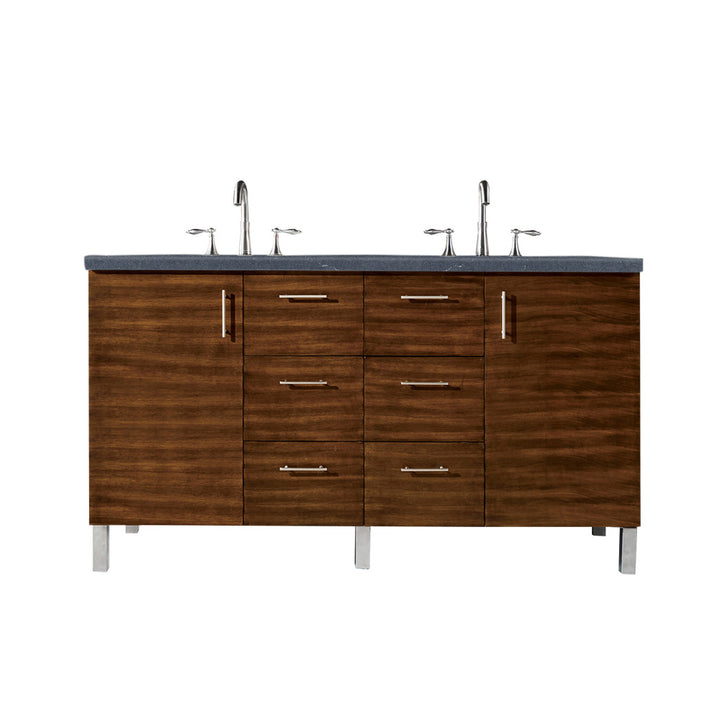 Metropolitan 60" Double Vanity, American Walnut w/ 3 CM Charcoal Soapstone Silestone Top