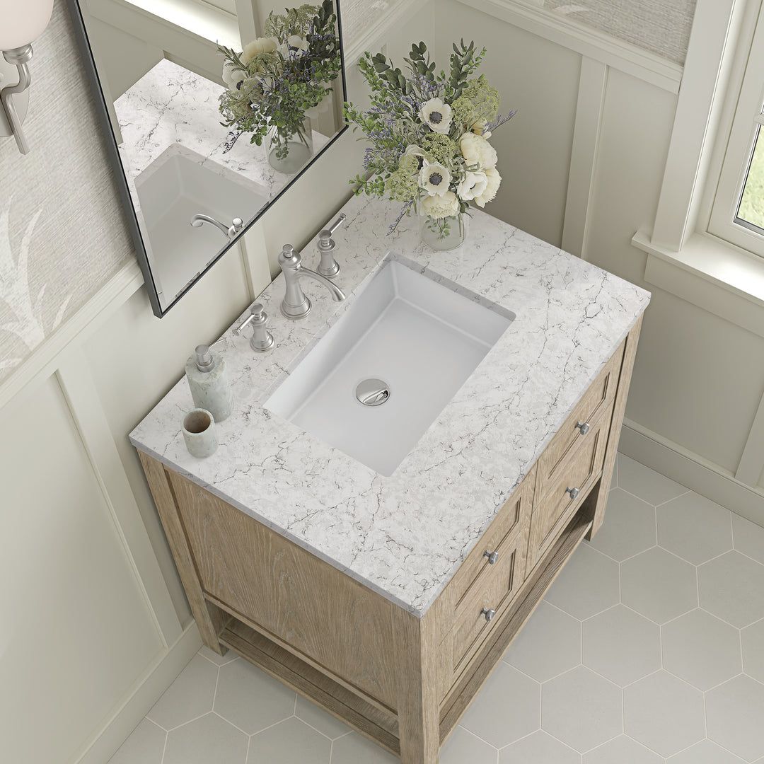 Breckenridge 30" Single Vanity, Whitewashed Oak w/ 3 CM Eternal Jasmine Pearl Silestone Top