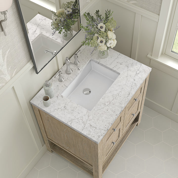 Breckenridge 30" Single Vanity, Whitewashed Oak w/ 3 CM Eternal Jasmine Pearl Silestone Top