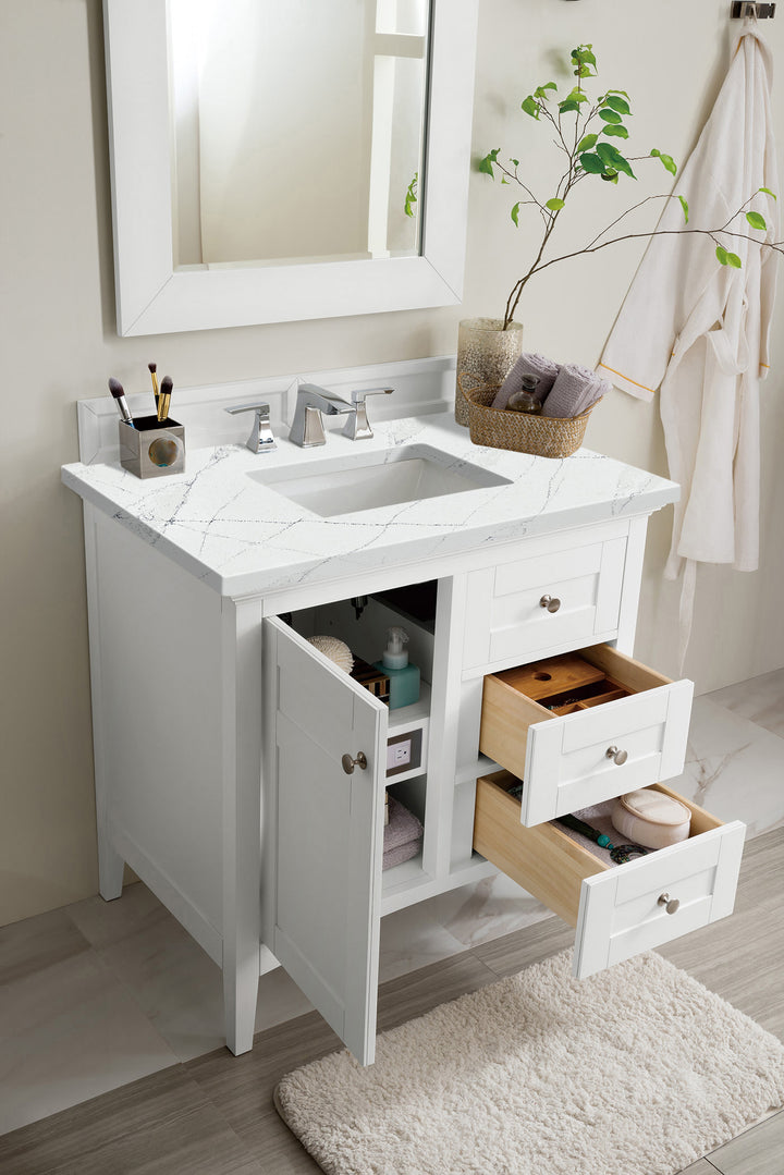 Palisades 36" Single Vanity, Bright White w/ 3 CM Ethereal Noctis Silestone Top