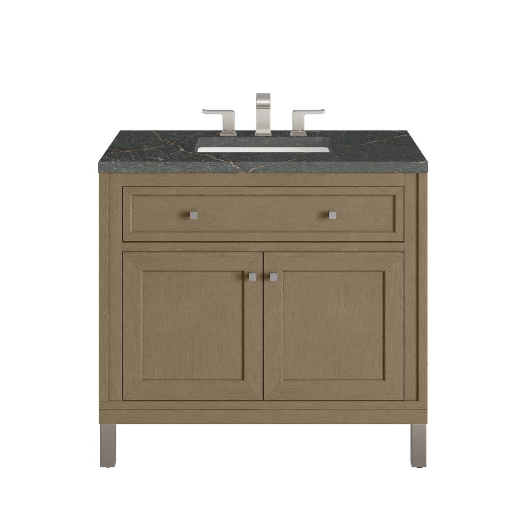 Chicago 36" Single Vanity, Walnut Whisper, w/ 3 CM Parisien Bleu Silestone® Top