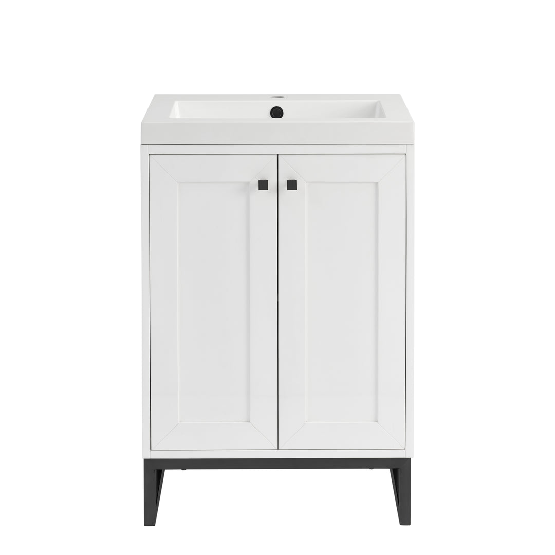 Chianti 24" Single Vanity, Glossy White, Matte Black, w/ White Glossy Composite Stone Top