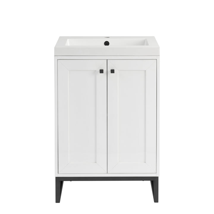 Chianti 24" Single Vanity, Glossy White, Matte Black, w/ White Glossy Composite Stone Top