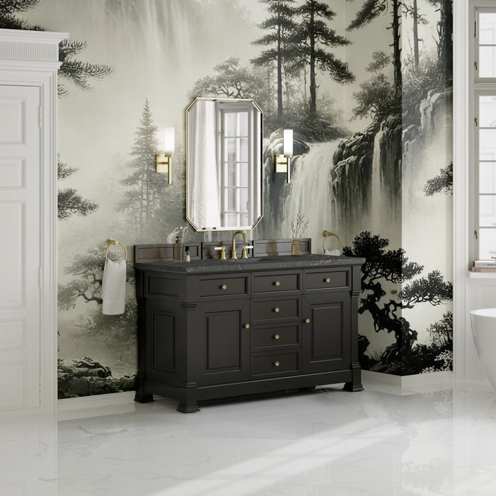 Brookfield 60" Single Vanity, Black Onyx w/ 3 CM Parisien Bleu Silestone Top w/ FreePower Wireless Charger