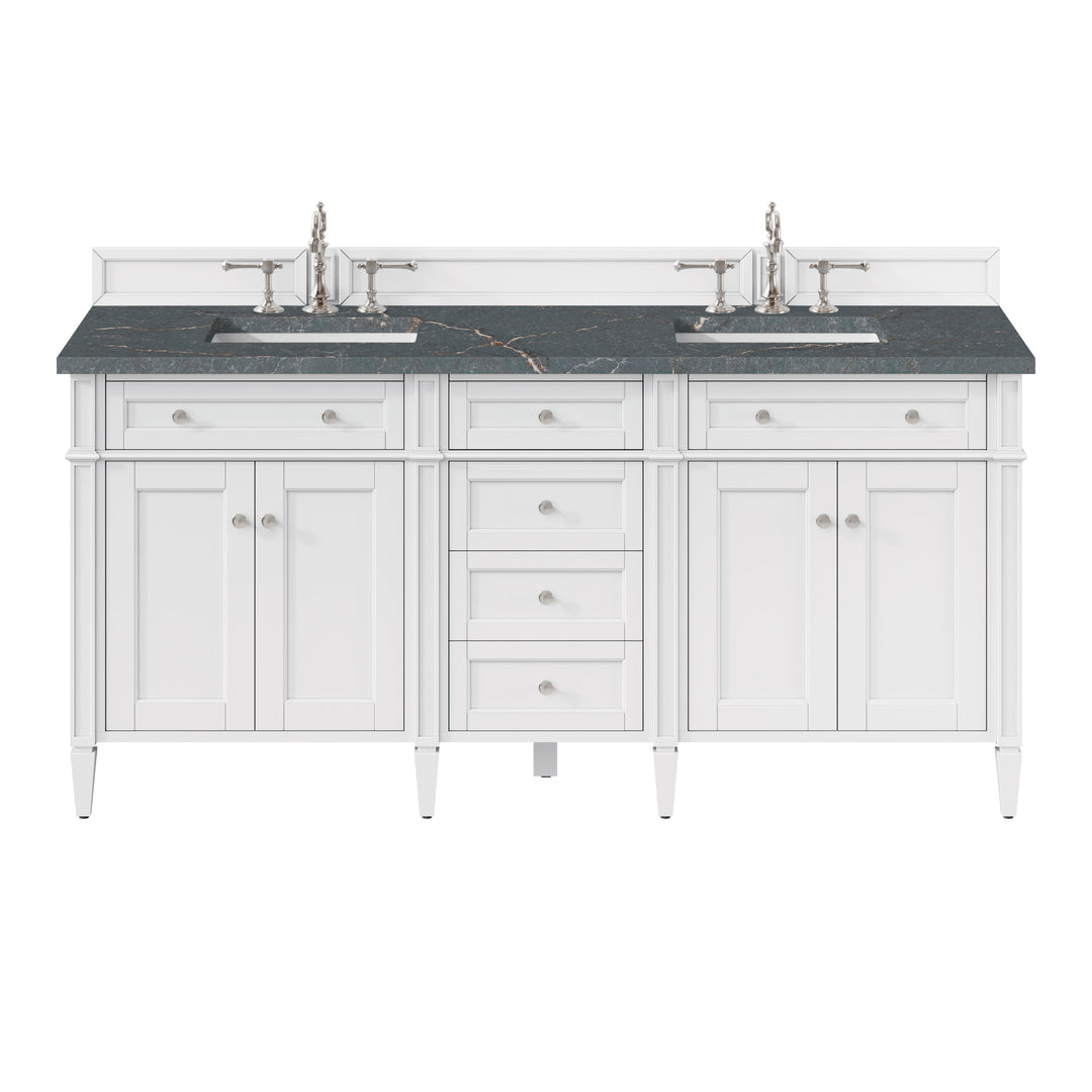 Brittany 72" Double Vanity, Bright White Vanity w/ 3 CM Parisien Bleu Silestone Top