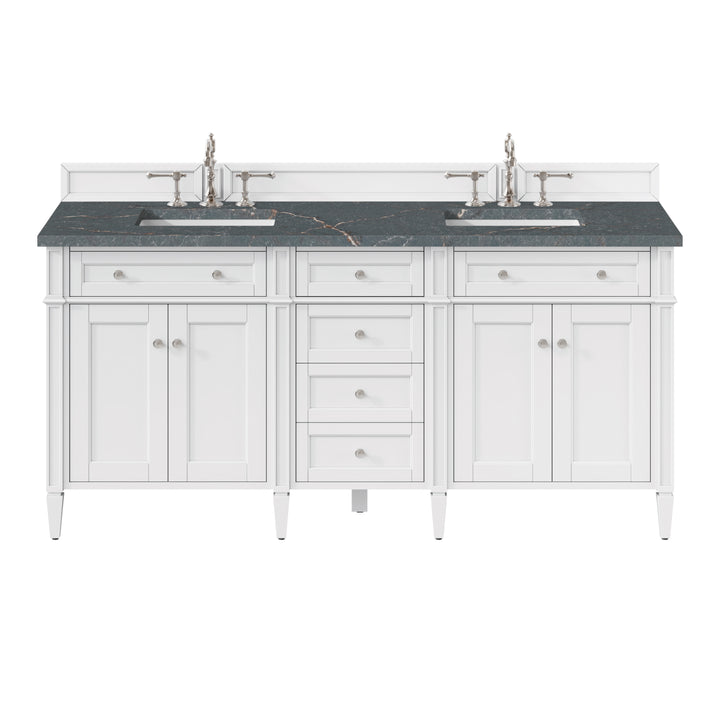 Brittany 72" Double Vanity, Bright White Vanity w/ 3 CM Parisien Bleu Silestone Top w/FreePower Wireless Charger