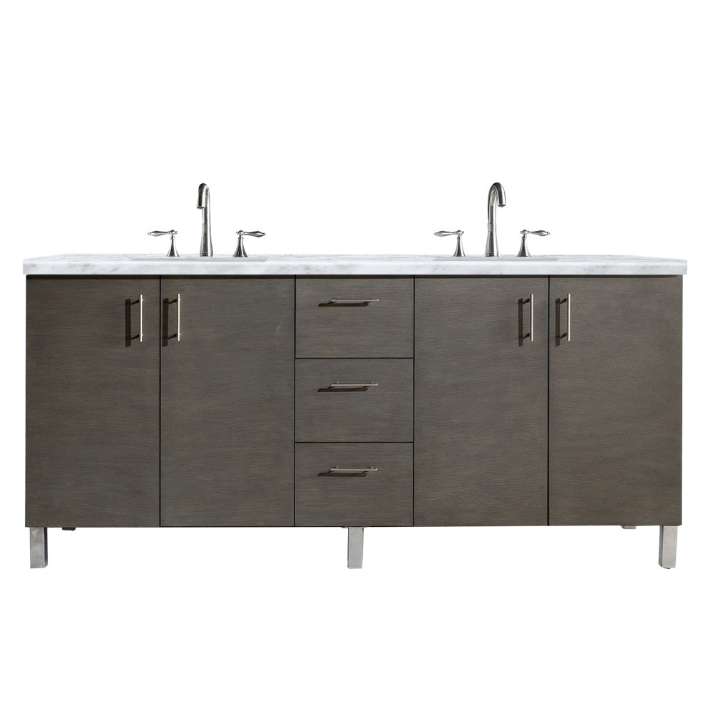 Metropolitan 72" Double Vanity, Silver Oak w/ 3 CM Carrara Marble Top