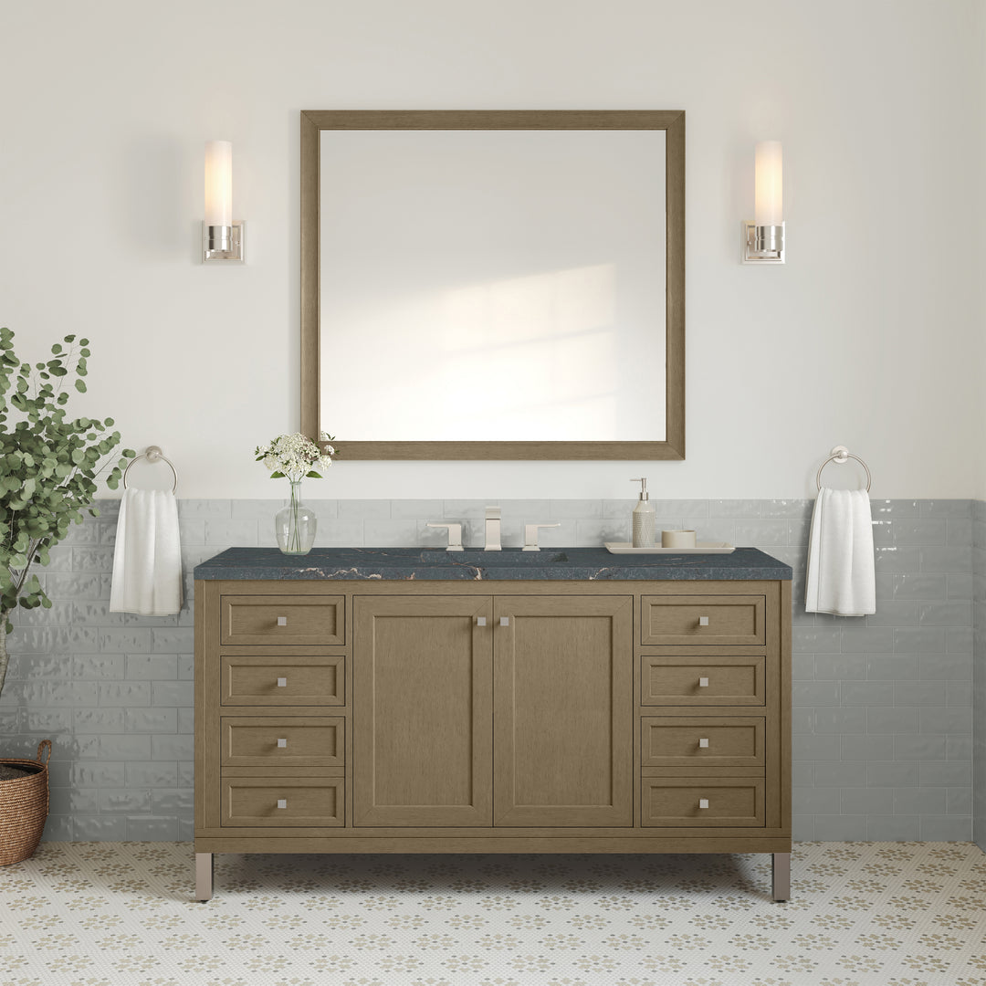 Chicago 60" Single Vanity, Walnut Whisper, w/ 3 CM Parisien Bleu Silestone® Top