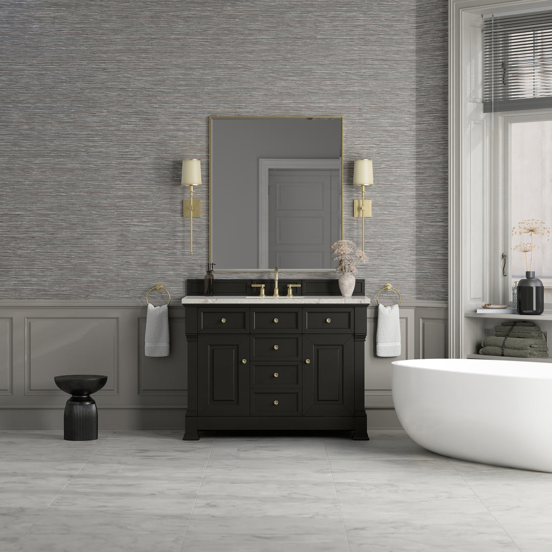 Brookfield 48" Single Vanity, Black Onyx w/ 3 CM Victorian Silver Silestone® Top