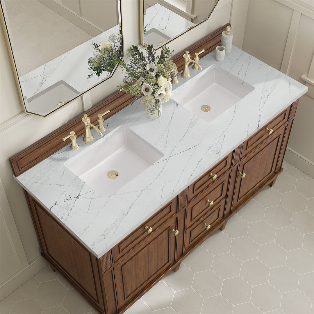 Lorelai 60" Double Vanity, Mid-Century Walnut w/ 3 CM Ethereal Noctis Silestone Top
