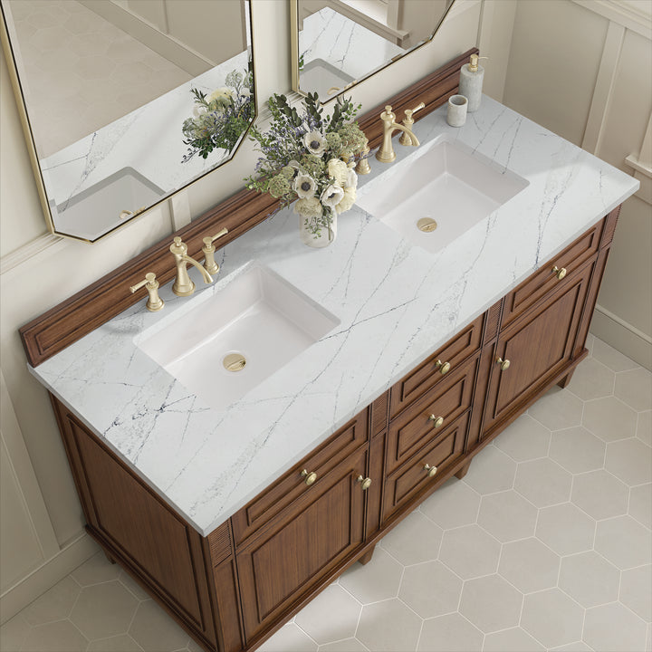 Lorelai 60" Double Vanity, Mid-Century Walnut w/ 3 CM Ethereal Noctis Silestone Top