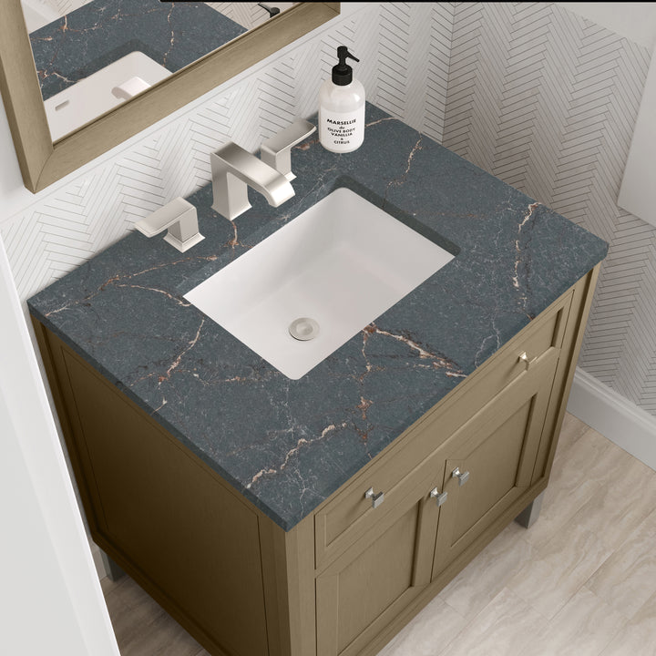 Chicago 30" Single Vanity, Walnut Whisper, w/ 3 CM Parisien Bleu Silestone® Top