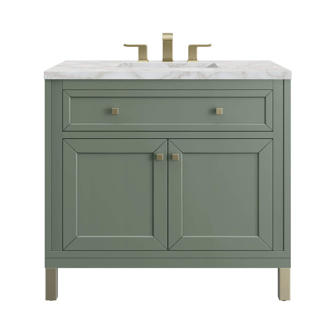 Chicago 36" Single Vanity, Smokey Celadon, w/ 3 CM Victorian Silver Silestone® Top