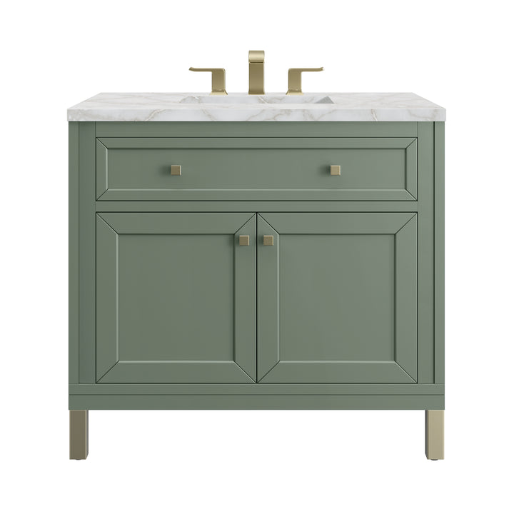 Chicago 36" Single Vanity, Smokey Celadon, w/ 3 CM Victorian Silver Silestone® Top
