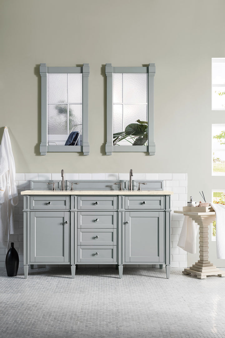 Brittany 60" Double Vanity, Urban Gray w/ 3 CM Eternal Marfil Silestone Top