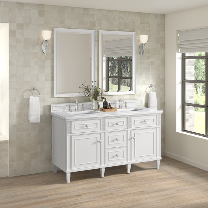 Lorelai 60" Double Vanity, Bright White w/ 3 CM White Zeus Silestone Top