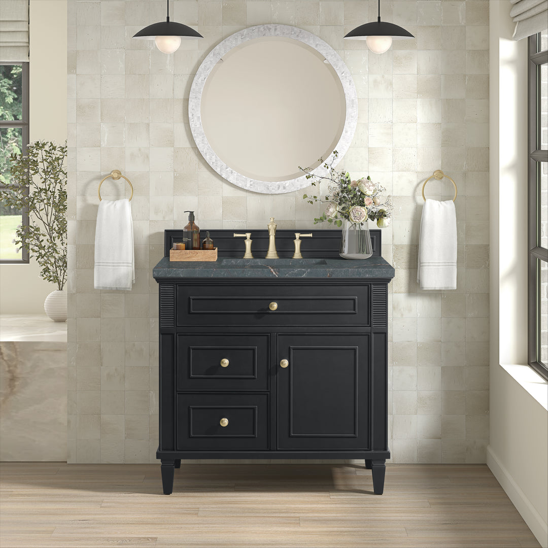 Lorelai 36" Single Vanity, Black Onyx w/ 3 CM Parisien Bleu Silestone Top