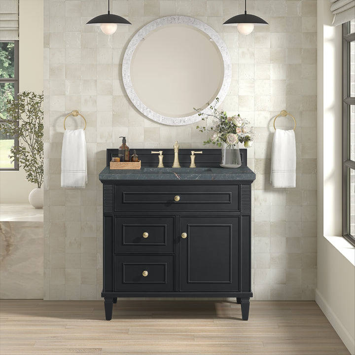 Lorelai 36" Single Vanity, Black Onyx w/ 3 CM Parisien Bleu Silestone Top