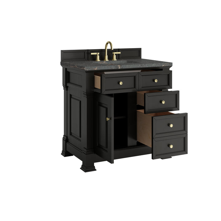 Brookfield 36" Single Vanity, Black Onyx w/ 3 CM Parisien Bleu Silestone® Top
