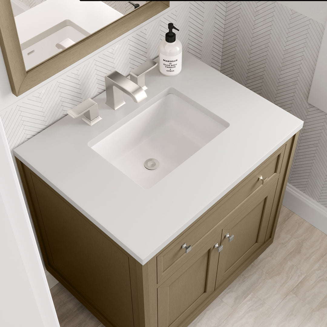 Chicago 30" Single Vanity, Walnut Whisper, w/ 3 CM White Zeus Silestone® Top