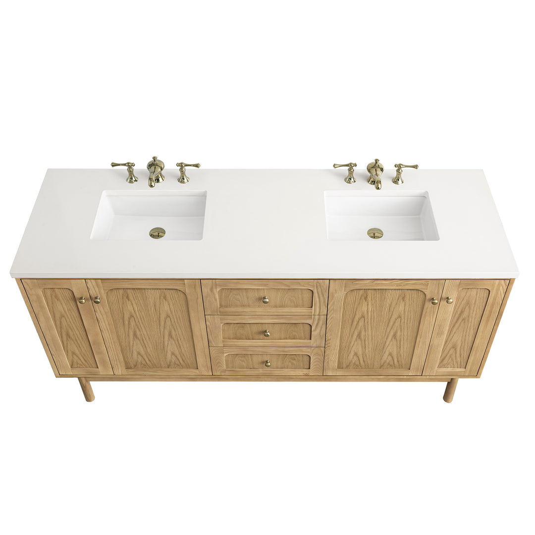Laurent 72" Double Vanity, Light Natural Oak w/ 3 CM White Zeus Top